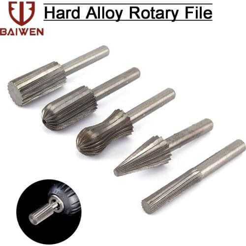 5pcs/set 6mm Shank HSS Double Cut Rotary Burrs 3/6/12.2/12.8mm Diameter Rotary File Power Tools Accessories Rotary Tools