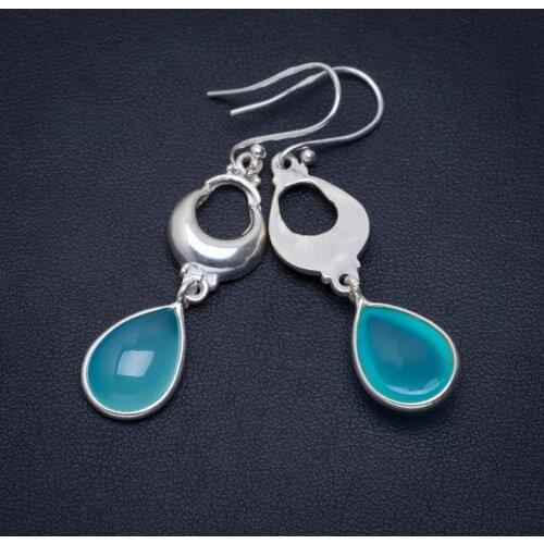 Natural Chalcedony Handmade Unique 925 Sterling Silver Earrings 2" A2706