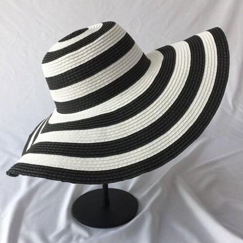 Womens Summer Hat Flat Top Black White Zebra Pattern Sun Protection Cap Female Foldable Wide Brim Beach Hat Straw Hat Sun Hats