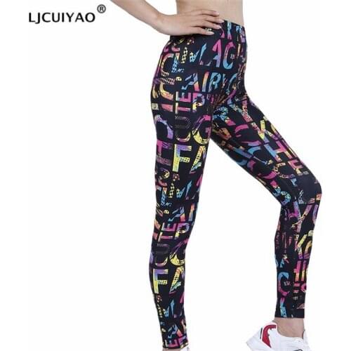 LJCUIYAO Yoga Pants Women High Waist Leggings Breathable Gym Fitness Push Up Clothing Girl Graffiti Letters Pattern New Bottom
