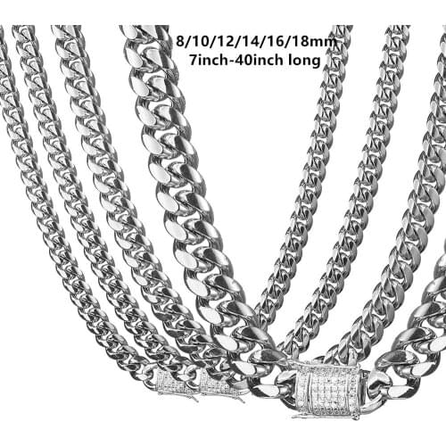 Curb Cuban Link Chain Necklace for Men 316L Stainless Steel Christmas Jewelry Gift 7-40inch