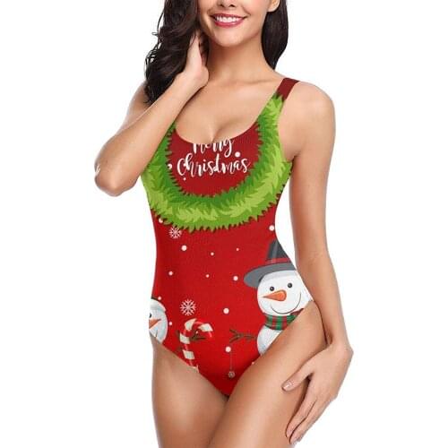 Snowman Winter Red Christmas Womens Swimsuits One-Piece Swimsuit Women Athletic Training Swimwear Bathing Suits