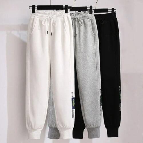 High waist runner sweatpants women black 2021 spring and autumn new Korean fashion drawstring embroidery casual harem pants