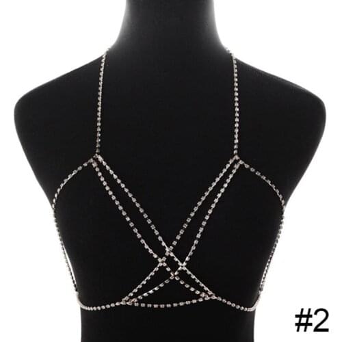 Bohemian Beach Sexy Chest Chain for Women Full Rhinestone Cross Chest Chain Shining Crystal Bra Body Necklace Choker Jewelry