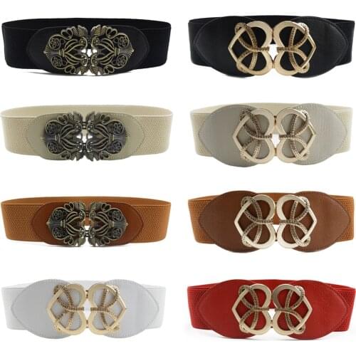 Women Ladies Girl Heart Bronze Buckle Faux Leather Belt Stretchy Dress Waistband BLTHG0002