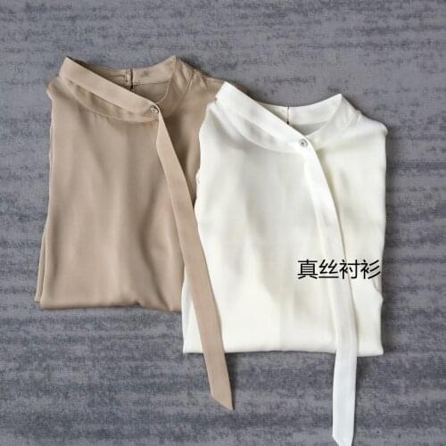 2021 spring new silk long sleeve round neck ribbon design loose shirt female silk shirt