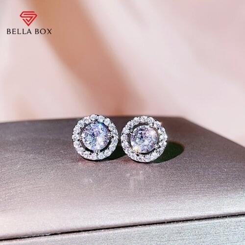 BELLA BOX Trendy Silver Moissanite Stub Earrings 925 Sterling Silver With 5mm Gemstone Silver Women Jewelry Female Party Gifts