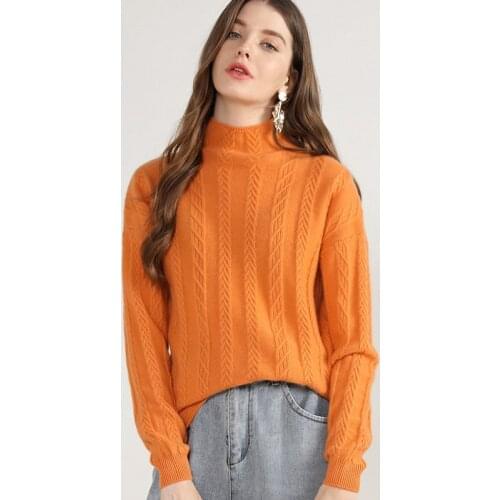 2020 winter fashion 100% cashmere turtleneck sweater woman cable knitted long sleeve warm pullovers ladies oversized thick tops