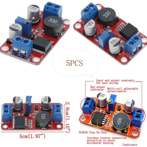 1pc 5A DC-DC Step Up Power Module Boost Volt Converter 3.3V-35V To 5V 6V 9V 12V 24V Wholesale
