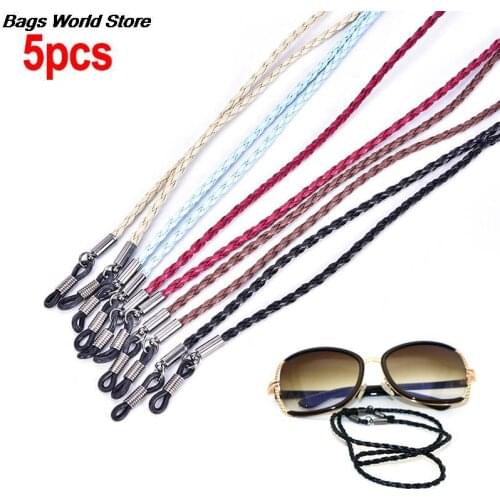 New 5Pcs Colorful Adjustable Leather Eyeglass Cord Leather Glasses Neck Strap String Rope Band End Glasses Holder