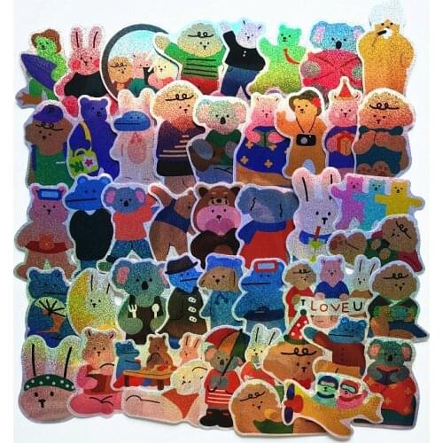 50Pcs/lot 2021 Waterproof Laser DK Cute bear cartoon Stickers For Skateboard Laptop Luggage Fridge Phone Car Styling