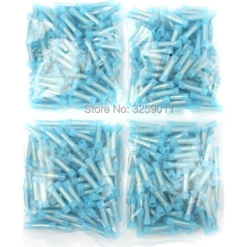 500PCS BNYF2 Long Full Insulating Middle Joint nylon 16-14 AWG 27A Insulated Butt Connector Electrical Wire Terminal block Blue