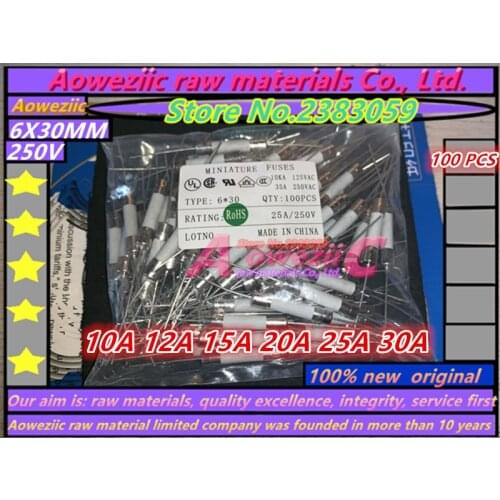 Aoweziic 100% High-quality 6X30MM ceramic fuse tube 250V 10A 12A 15A 20A 25A 30A double cap with lead pin