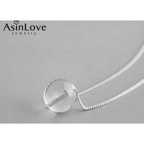 AsinLove S925 Sterling Silver Simple Exquisite Crystal Ball Pendant Necklace Handmade Unique Fine Jewelry for Women and Girls