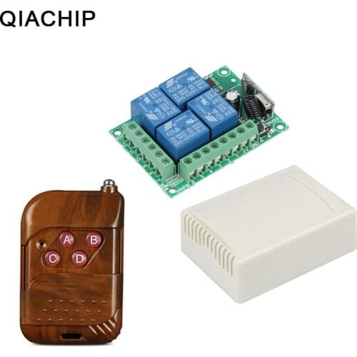 QIACHIP DC 12V 10A 4 botton RF Wireless Remote Control Switch 433.92mhz 4CH Relay Module Switch universal Remote Control 433MHz