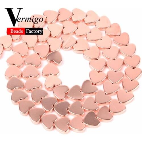 8mm Beads Natural Stone Rose Gold Love Heart Hematite Loose Beads For Needlework Jewelry Making Fit Diy Necklace Accessories 15"