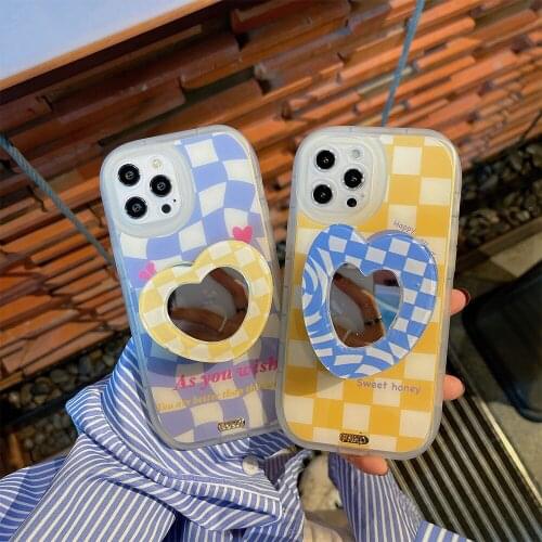 Luxury Laser Candy Color Plaid with Mirror Bracket Phone Case for iphone 12 Pro 11 Max 7 8Plus X XR XS Shockproof Back Cover