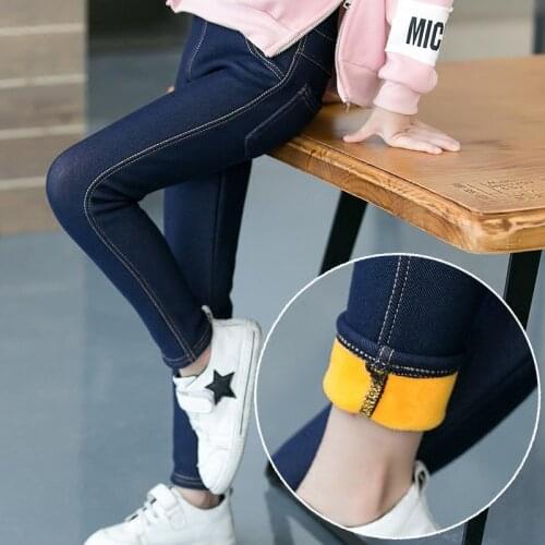 Kids Pants Childrens Clothing Autumn Winter Thickened Warm Girl Jeans Elastic Trousers Plushed Girls Pants 3 4 6 8 10 12 Years