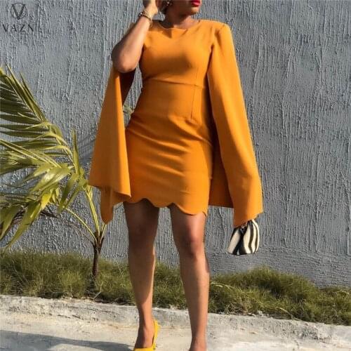 VAZN 2021 Autumn Plus Size High-end Solid Sweet Sexy Overalls Flare Full Sleeve High Waist Mini Dress Young Vestidos For Female