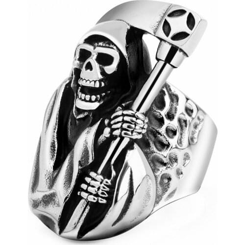 European and American hot style titanium steel ring death sickle skull ring stainless steel jewelry
