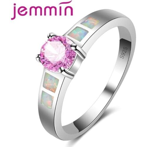 Hot Sell Classic Wedding Brand Jewelry Round Light Purple CZ Crystal 925 Sterling Silver Ring for Women Hot Opal Ring