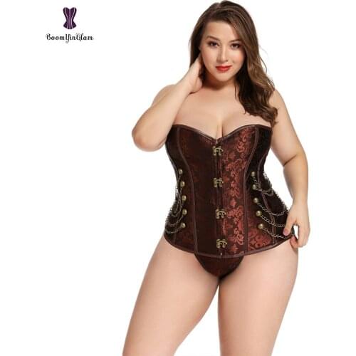 Steampunk Gothic Overbust Corset Spiral Steel Boned Waist Training Bustier Top Black Brown Corselet Costumes