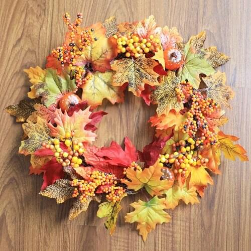 Artificial Pumpkin Maple Leaves Garland Rattan Halloween Thanksgiving Party Harvest Decor Hanging Bar Window Home Decoration