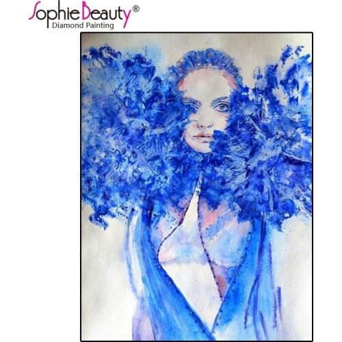 Sophie Beauty Diy Diamond Painting Cross Stitch Blue Ink Beauty Full Embroidery Rhinestones Mosaic Handmade Home Decor Ornament