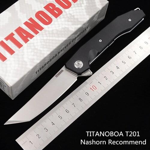 TITANOBOA T201 Ceramic Ball Bearing Real D2 blade G10 handle Camping Kitchen Hunting Outdoor pocket fruit EDC tool folding Knife