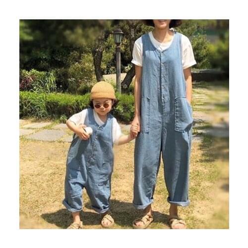 Family parent-child wear Han Fanfeng loose and fan thin denim casual jumpsuit 20D396