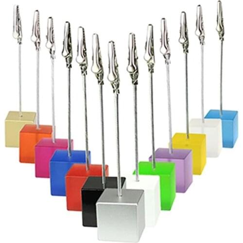 Colorful Cube Stand Alligator Wire Photo Clip Memo Card Holder Cube Table Wedding Party Place Favor Customized Gift Note Clamp