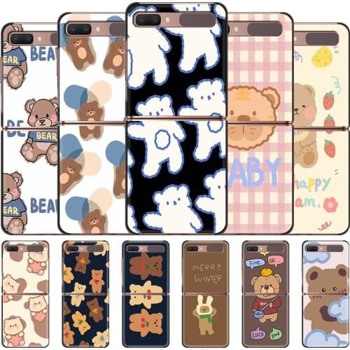 Cartoon Cute Bear for Samsung Galaxy Z Flip 5G Black Hard Plastic Phone Coque Folding Splitting Shell for Galaxy ZFlip 6.7 Capa