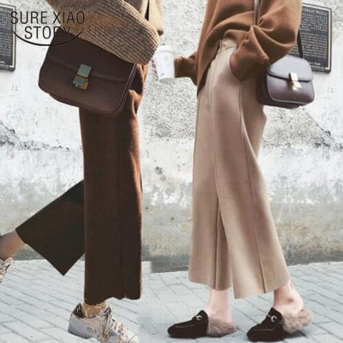 2020 Autumn and Winter New High Waist Womens Pants Thick Woolen Female Nine Pants Plus Size Loose Casual Straight Pants 1792 50