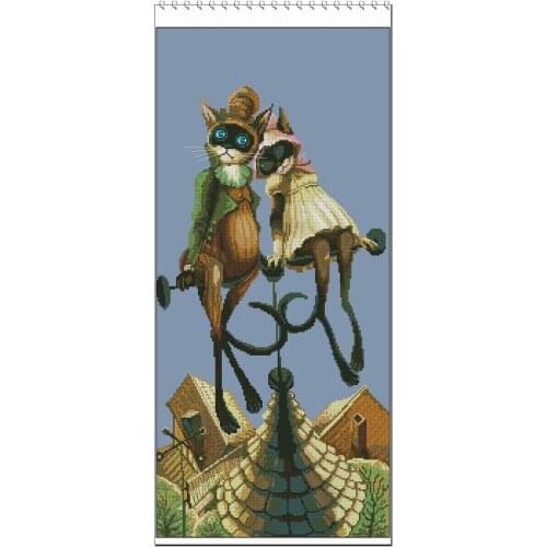 Newest Embroidery The Flying Cat on the Roof Funny Cross Stitch Finished with 100% Cotton Floss & Free Shipping for Wall Decor