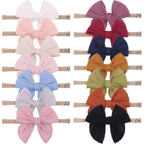 36pc/lot Newborn Solid Embroidery Lace Hair Bow Headband Nylon Baby Headband for Girls Curled Edge Nylon Headband Kids Headwear