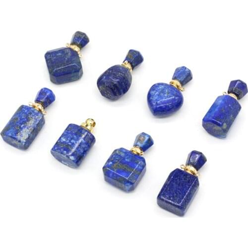 New Natural Semi-precious Stone Perfume Bottle Green Gold Pendant Handmade Crafts DIY Making Irregular Pendants Different Size