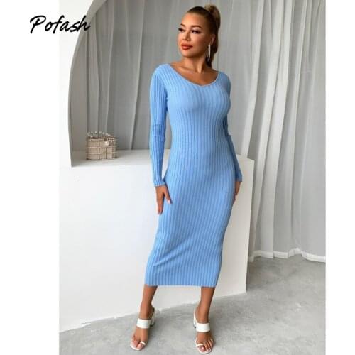 Модные трикотажные платья POFASH China At AliExpress