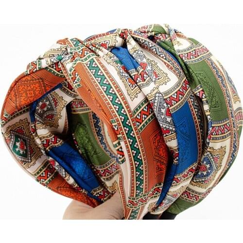 2021 Ethnic Style Bohemia Headband Headwear Fashion National Printing Fabric Hair Band Women Hair Accessories Turban Wholesale