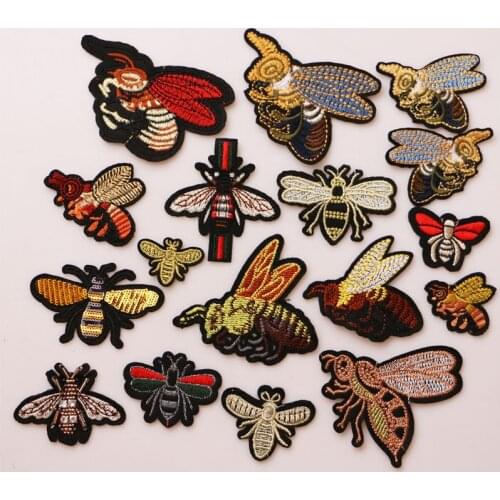 Various bees Cartoon icon Iron on Patches for Clothing DIY Stripes Patchwork Stickers Custom Badges