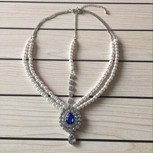 Handmade Kundan blue color stones & pearl hair chain Grecian style head jewellery wedding party