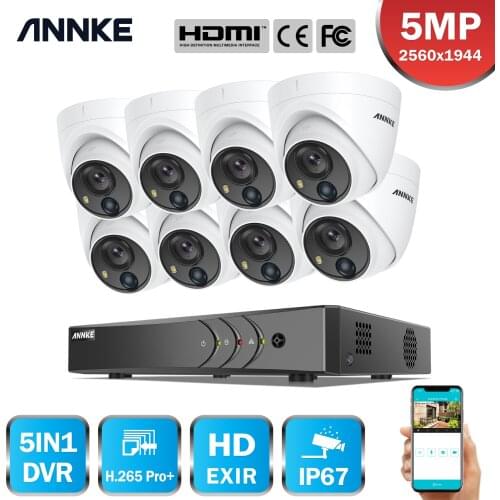 ANNKE 8CH 5MP Video Security System 5MP Lite H.265+ DVR Recorder With 5MP Weatherproof Surveillance Camera Outdoor PIR Detection