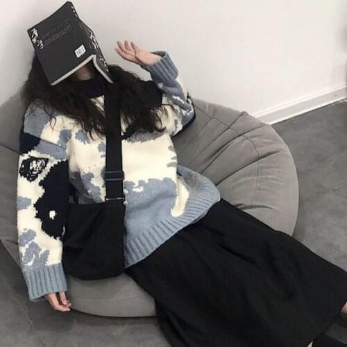 Sweaters Women Streetwear vintage Knitted Y2K Pullover Jacquard Fashion Hip Hop Spring Autumn Harajuku Oversized Outwear Jumper