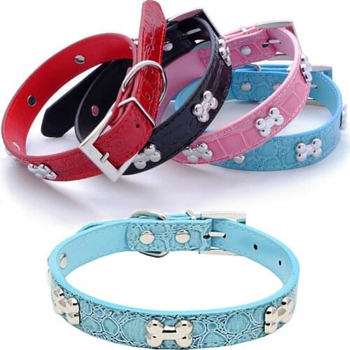 Transer Pet Dog Supplies Alligator PU Leather Bone Pet Necklace Accessory Pet Supply Dog Collar for Small Medium Dog
