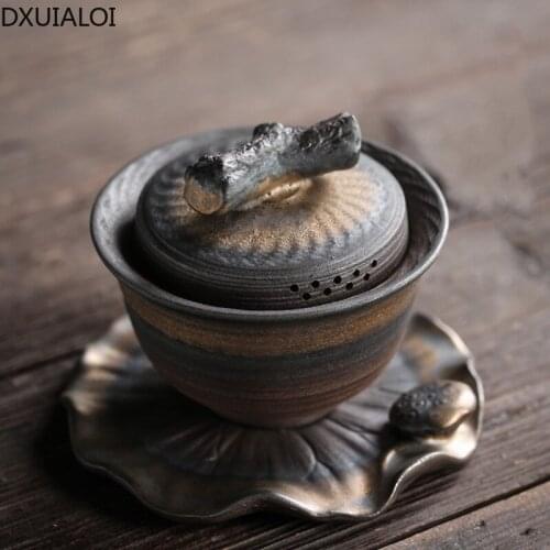 Retro Household Ceramic Tea Bowl Jumping Knife Teapot Tea Cup Firewood Kung Fu Tea Set Iron Glazed Tea Bowl Home Decoration