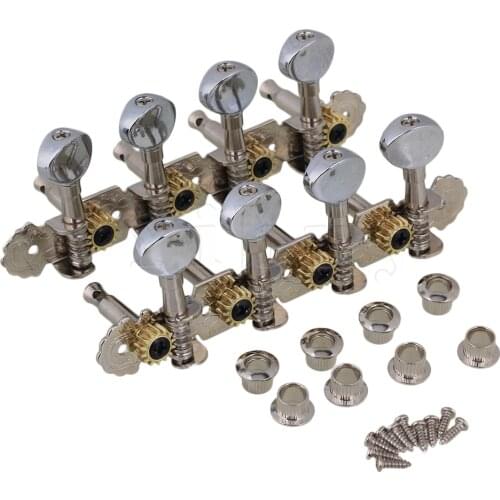Yibuy Silver Oval Button Chrome Plated Zinc Alloy 4L+4R 8 String Guitar Tuning Keys Pegs Machine Head Tuner for Mandolin Pack o