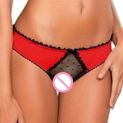 Ladies Sexy Briefs Opening Crotch Panties Lace Patchwork Bow Passion Mesh Transparent Female Underwear Lingerie