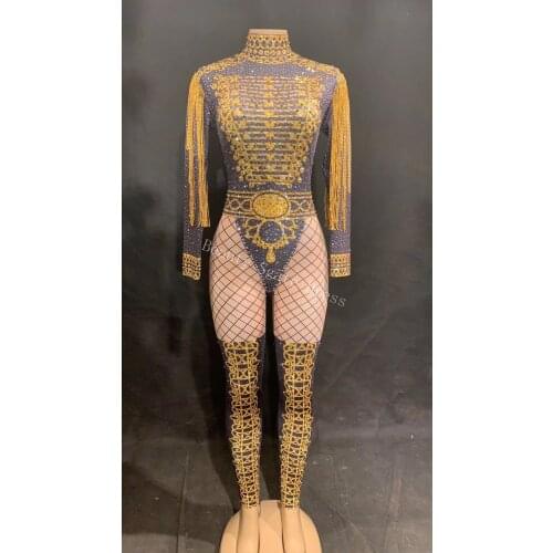 2019 New Women Sexy Bodysuit Sparkling Rhinestones Jumpsuit Celebrate Nightclub Party Singer Performance Stage Dance Costume DJ