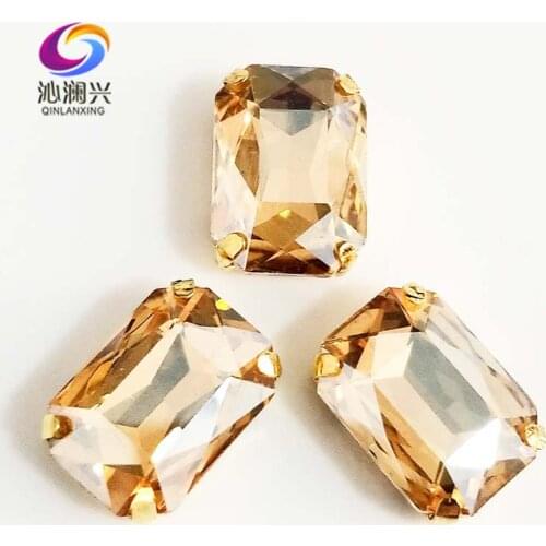 Golden champion Rectangle shape Glass Crystal sew on stones,golden bottom claw rhinstones,Diy/Clothing accessories SWCG05
