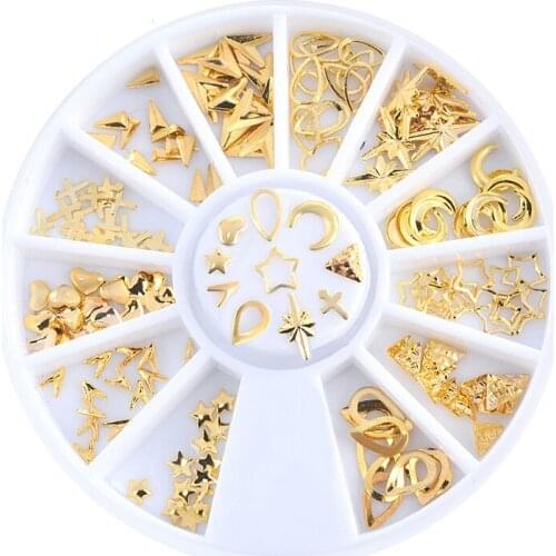 Gold Mixed 3D DIY Hollow Stars Moon Design Metal Rivets Nail Art Decoration Jewelry Accessories
