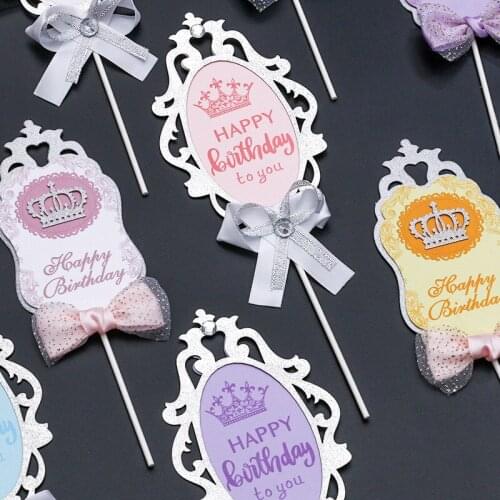 1PC Noble Crown Bowknot Pink Blue Cake Topper Dessert Decoration for Birthday Party Lovely Gifts